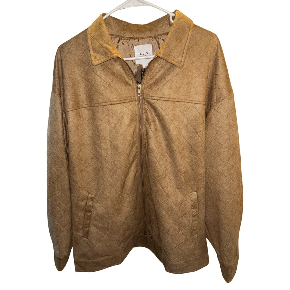 LE LIS Diamond Quilted Suede Front Zipper Collared Jacket - Picture 5 of 7
